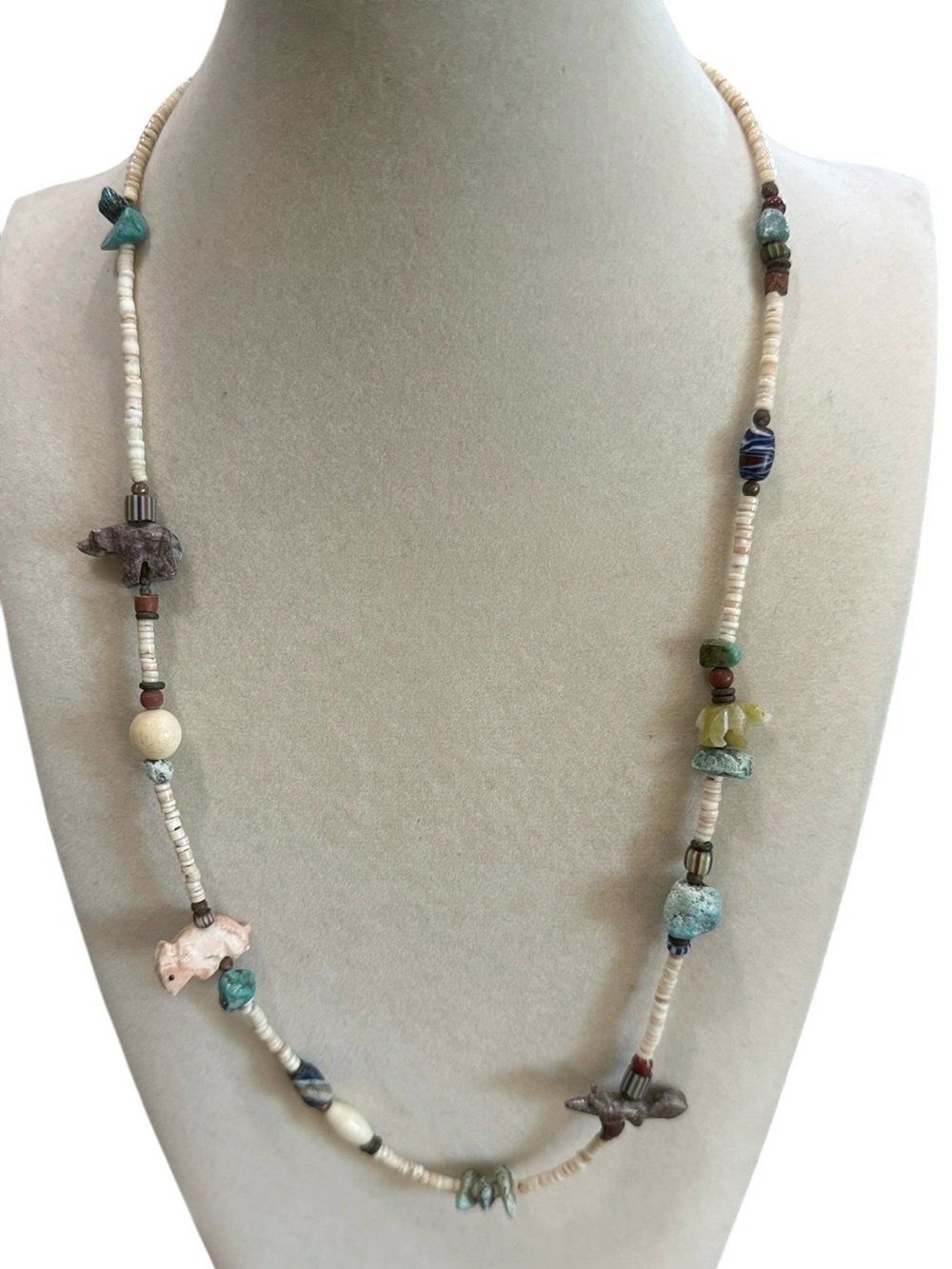 Handcrafted Native/Heishi Inspired Semi Precious Stone Animal Fetish Necklace